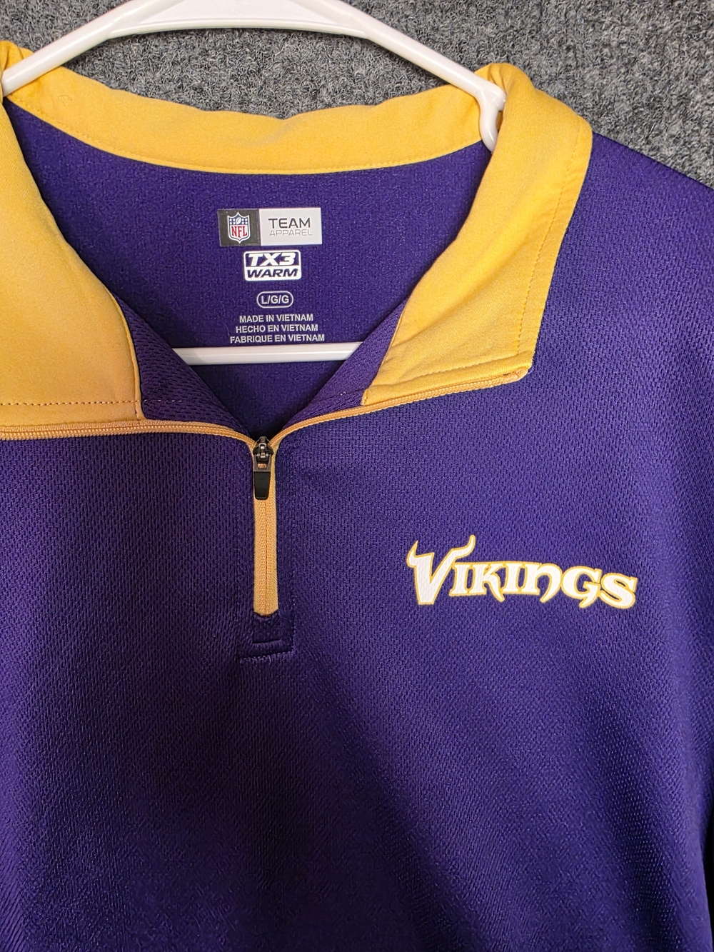NFL Team Apparel Minnesota Vikings 1/4 Zip Pullover Large TX3 Warm Gold Collar